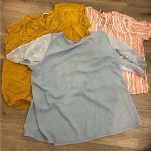 Stylish Women's Blouse Trio - Mustard, Light Blue, Pink Stripes
